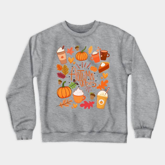 Autumn Vibes Fall Leaves Pumpkin Spice Season Crewneck Sweatshirt by Wasabi Snake